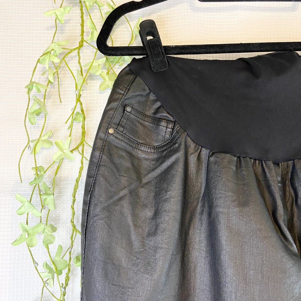 Motherhood Plus Size Indigo Blue Coated Skinny Leg Ankle Pant Black 1X - Picture 9 of 13